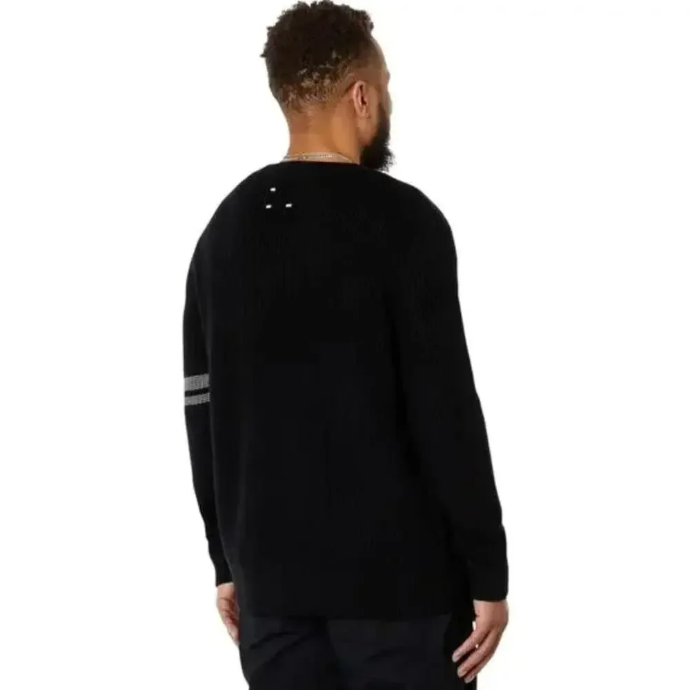 LABEL Mens Go-To Sweater Small Black Grey Merino Wool Knit Crewneck Pullover NWT